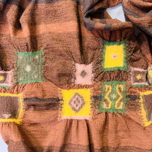 KAPITAL Brown Multi Color Felted Squares Wool Scarf - Picture 7 of 7